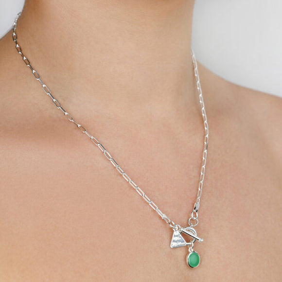 Fine Clip Chain Necklace With Round Chrysoprase