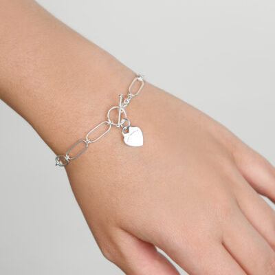 Fine Open Clip Chain Bracelet With Vt Flat Heart