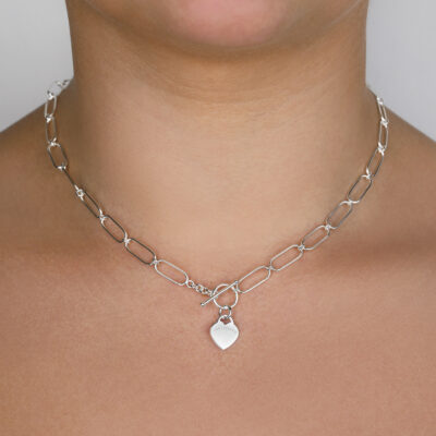 Fine Open Clip Chain Necklace With Vt Flat Heart